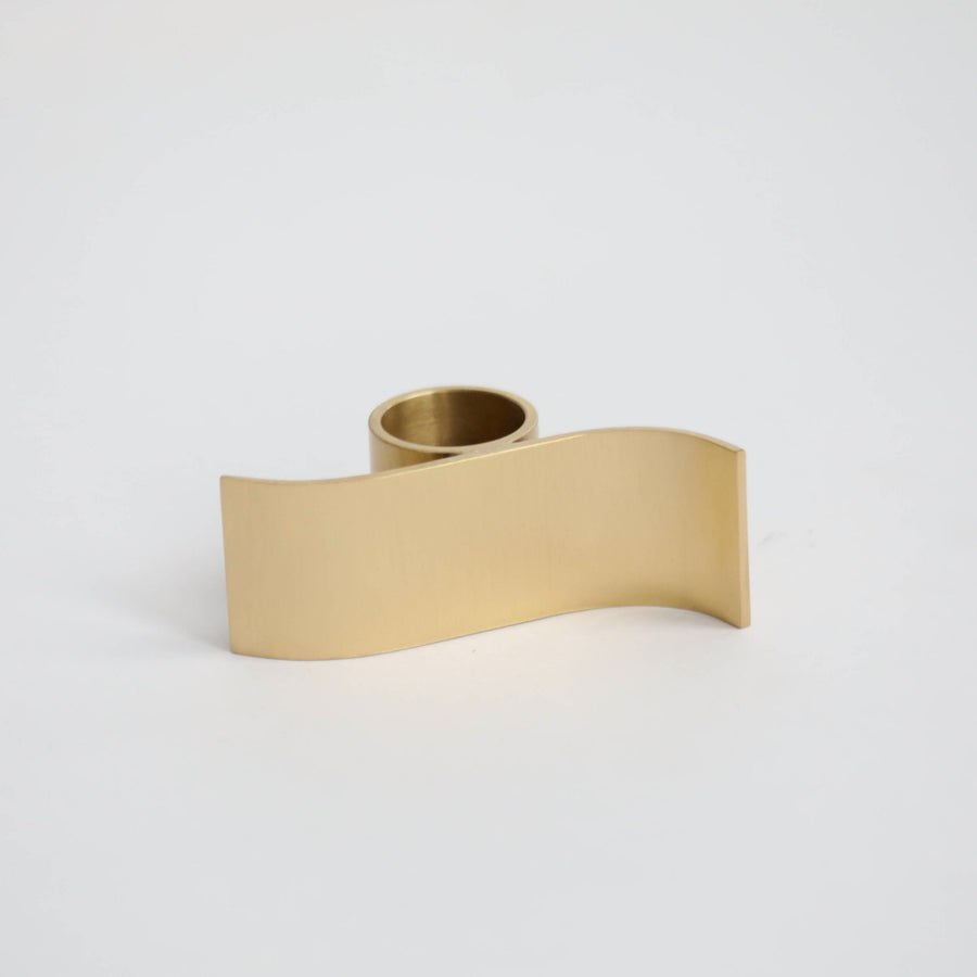 Soleil Wave Brass Candle Holder - Green and Brass