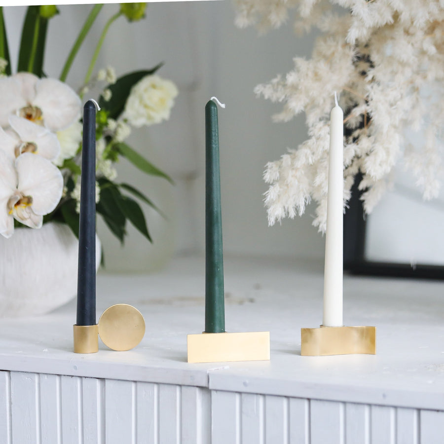 Soleil Wave Brass Candle Holder - Green and Brass