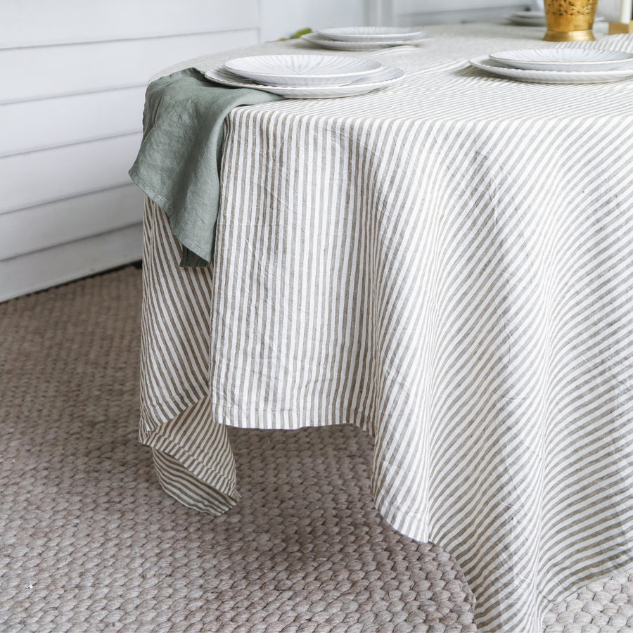 Tanika French Linen Tablecloth - Green and Brass